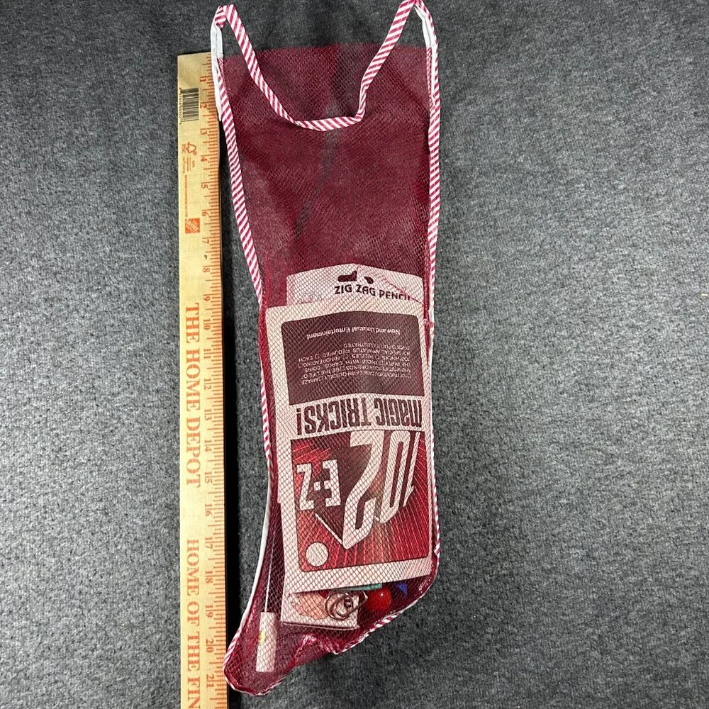 Vintage Mesh Stocking‎ Filled Opened with Magic Toys Christmas